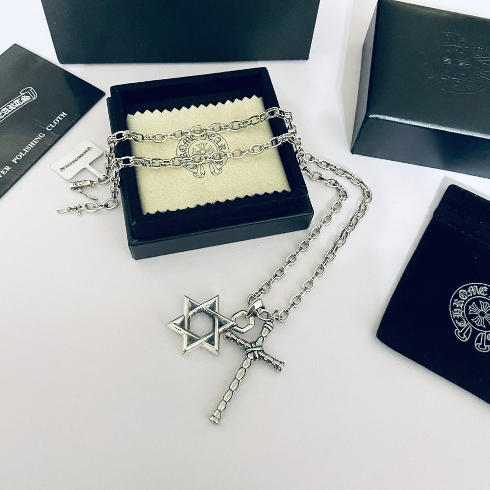 Chrome Hearts Vintage Hexagram ✡ Cross Double Pendant Alphabet Necklace